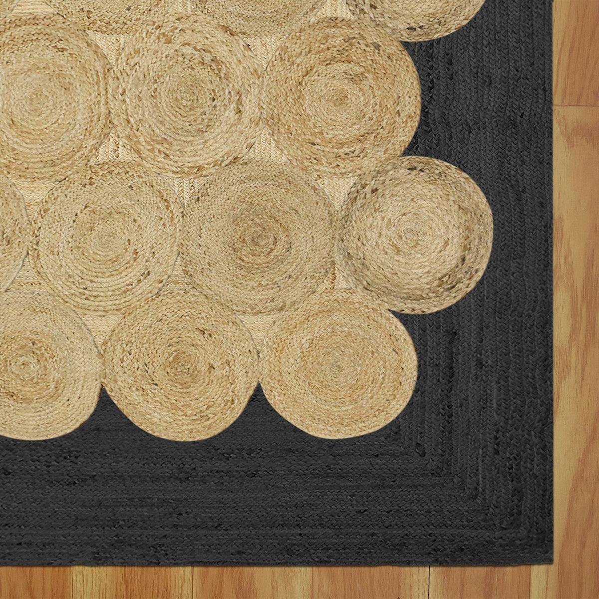 Beige Black Hand Braided Geometric Out House Jute Dhurries - Indian Rug Store