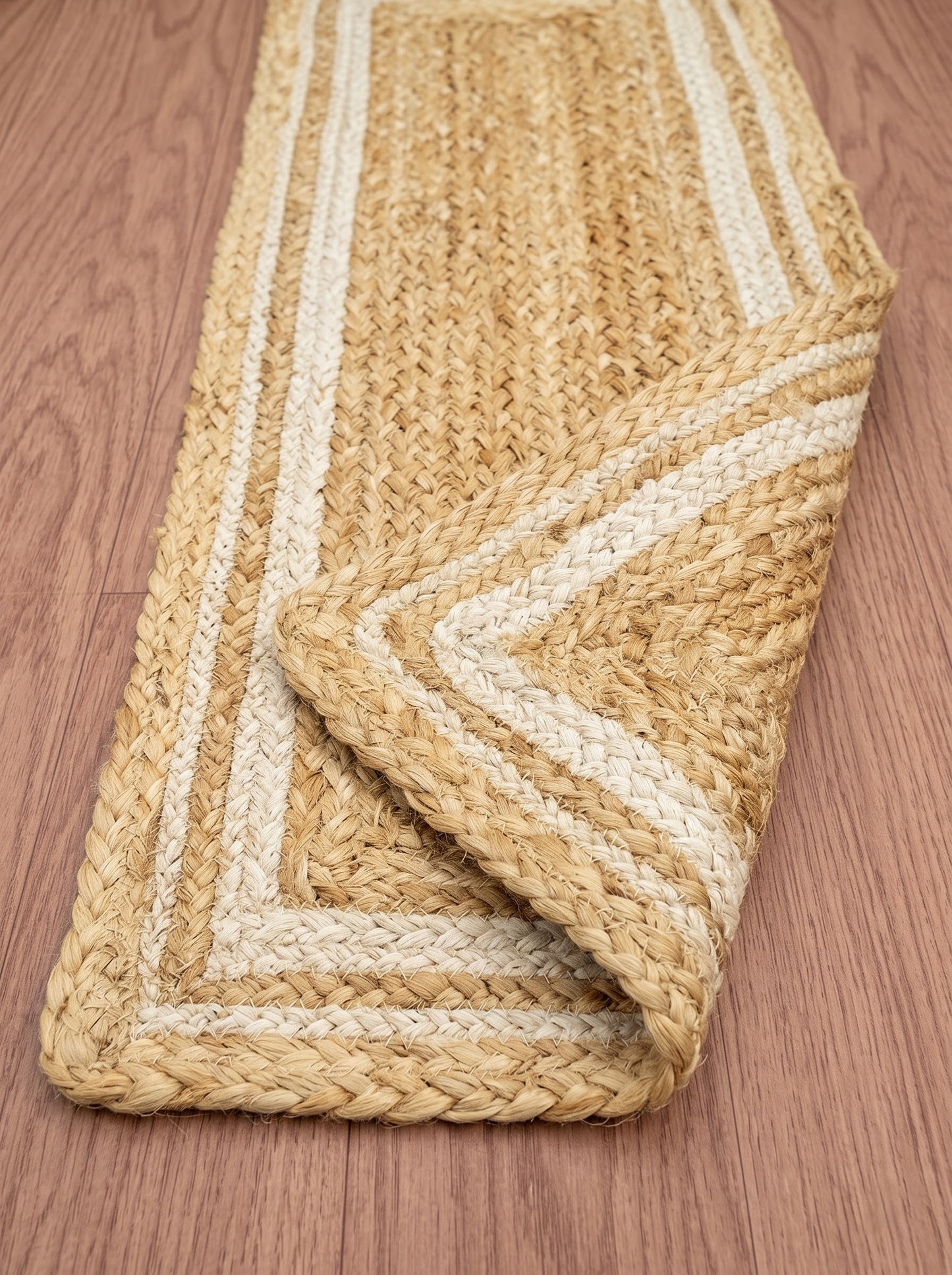 Handwoven Jute Stair Treads, Beige & White Braided Stair Rug