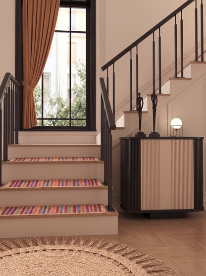 Colorful Braided Jute Stair Treads with Recycled Cotton, Boho Step Mats (Set of 4–15)