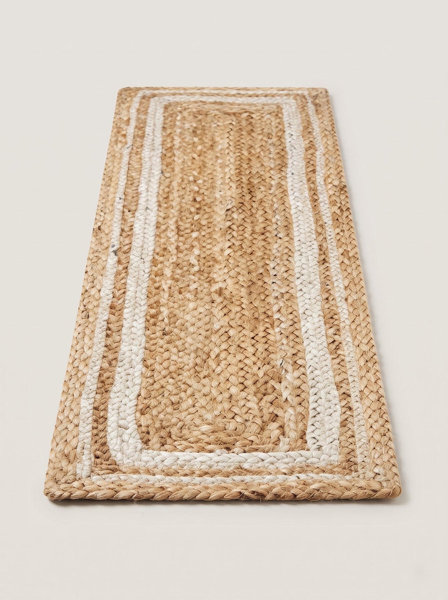 Handwoven Jute Stair Treads, Beige & White Braided Stair Rug