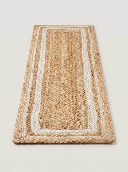Handwoven Jute Stair Treads, Beige & White Braided Stair Rug