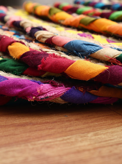 Braided Jute Stair Treads, Chindi Cotton Multicolor Oval Rug