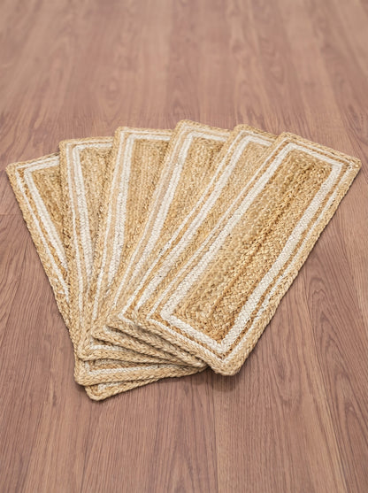 Handwoven Jute Stair Treads, Beige & White Braided Stair Rug