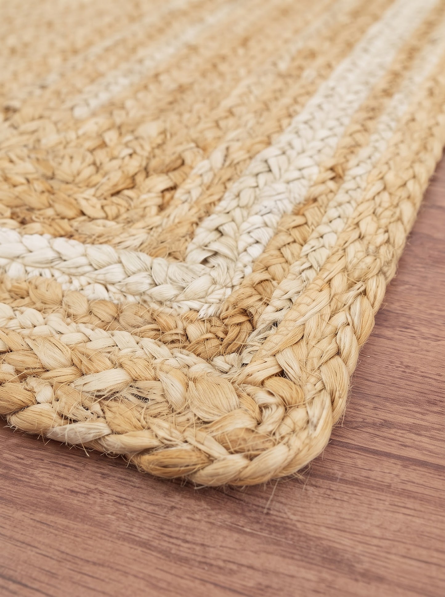 Handwoven Jute Stair Treads, Beige & White Braided Stair Rug