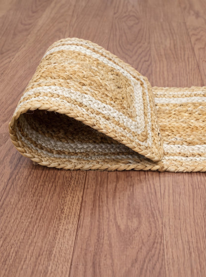 Handwoven Jute Stair Treads, Beige & White Braided Stair Rug