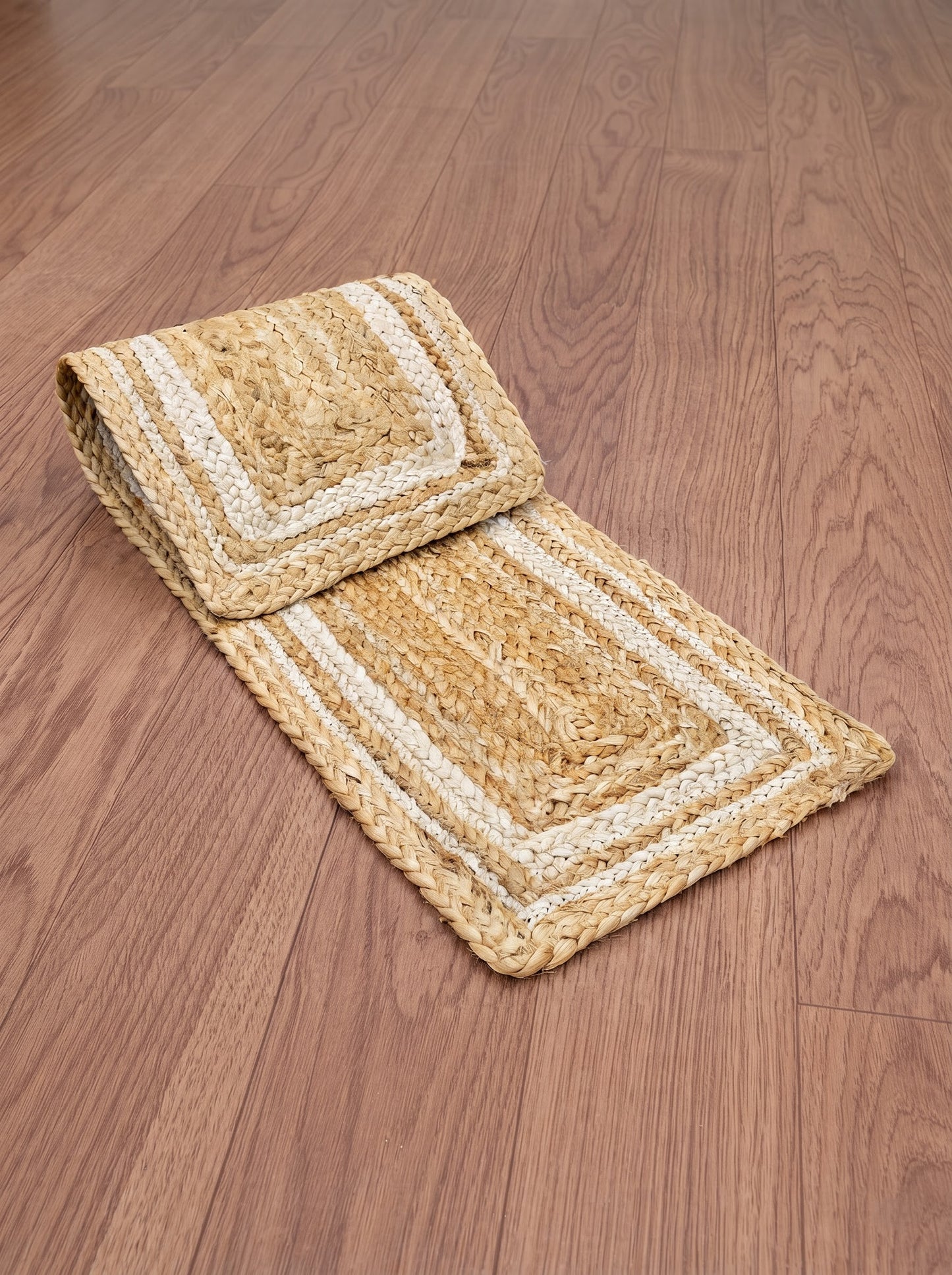 Handwoven Jute Stair Treads, Beige & White Braided Stair Rug
