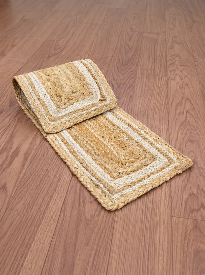 Handwoven Jute Stair Treads, Beige & White Braided Stair Rug
