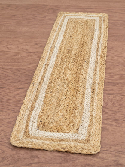 Handwoven Jute Stair Treads, Beige & White Braided Stair Rug