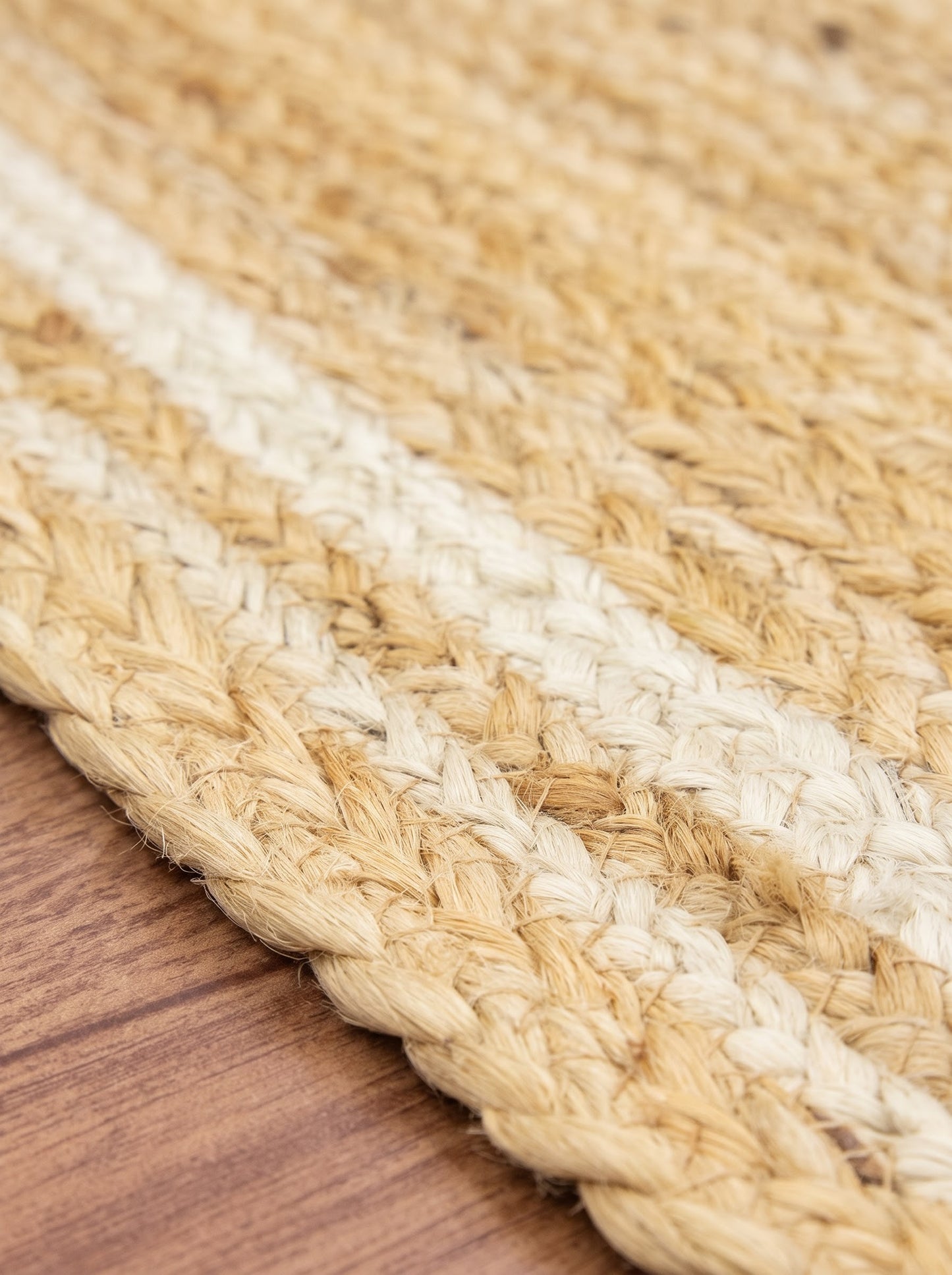 Handwoven Jute Stair Treads, Beige & White Braided Stair Rug