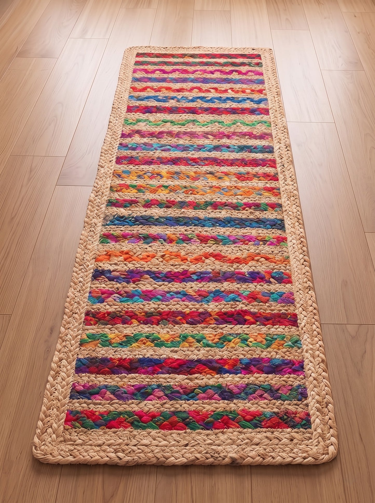 Colorful Braided Jute Stair Treads with Recycled Cotton, Boho Step Mats (Set of 4–15)