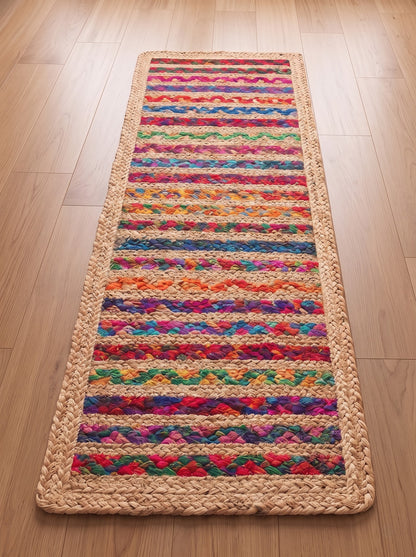 Colorful Braided Jute Stair Treads with Recycled Cotton, Boho Step Mats (Set of 4–15)