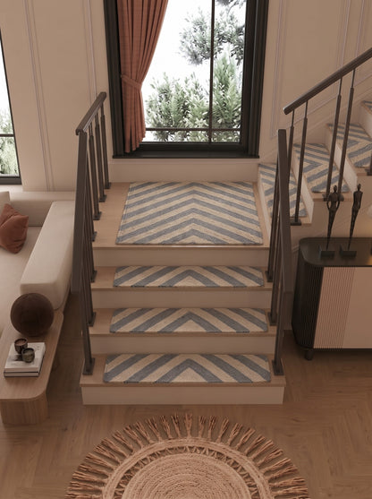 Grey Chevron Braided Jute Stair Treads, Natural Fiber Boho Farmhouse Carpet