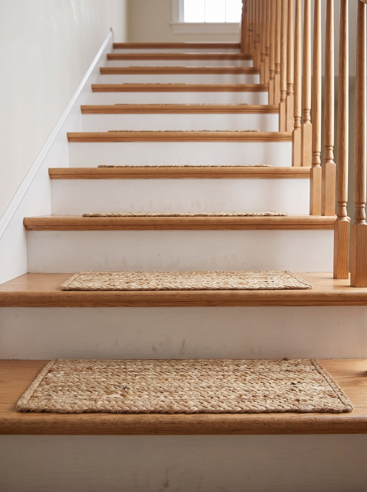 Braided Jute Stair Treads Rug, Handmade, Beige & White colors