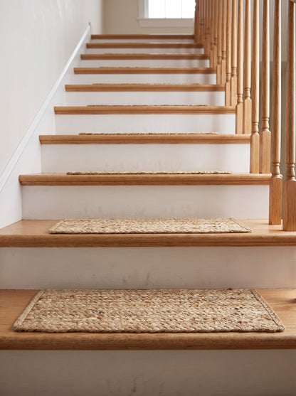 Braided Jute Stair Treads Rug, Handmade, Beige & White colors
