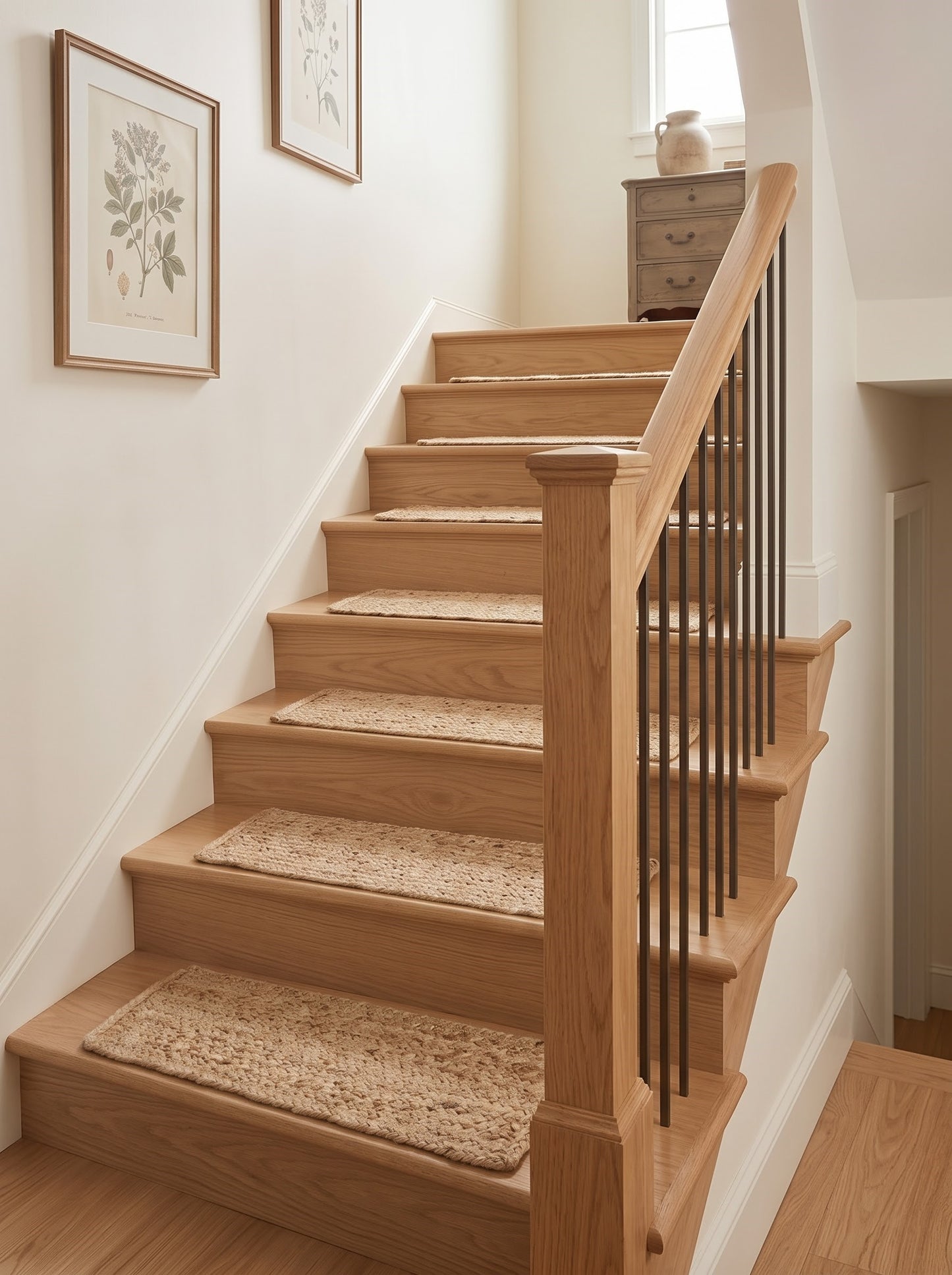 Braided Jute Stair Treads Rug, Handmade, Beige & White colors