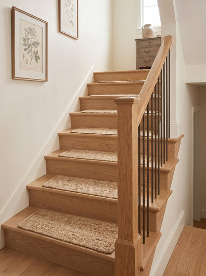 Braided Jute Stair Treads Rug, Handmade, Beige & White colors