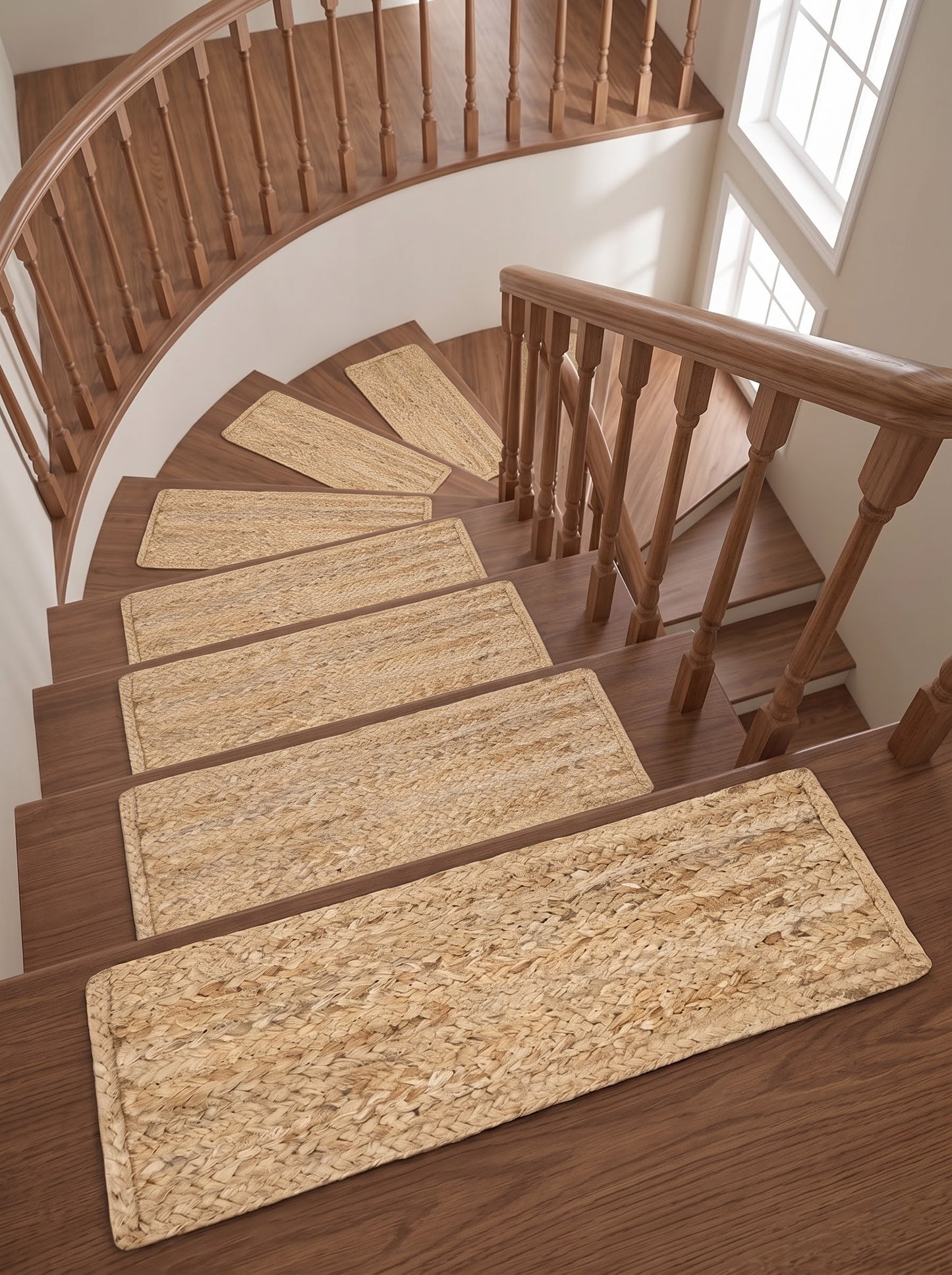 Braided Jute Stair Treads Rug, Handmade, Beige & White colors