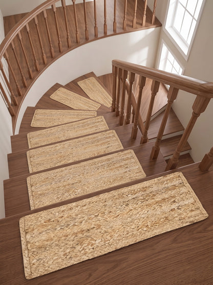 Braided Jute Stair Treads Rug, Handmade, Beige & White colors