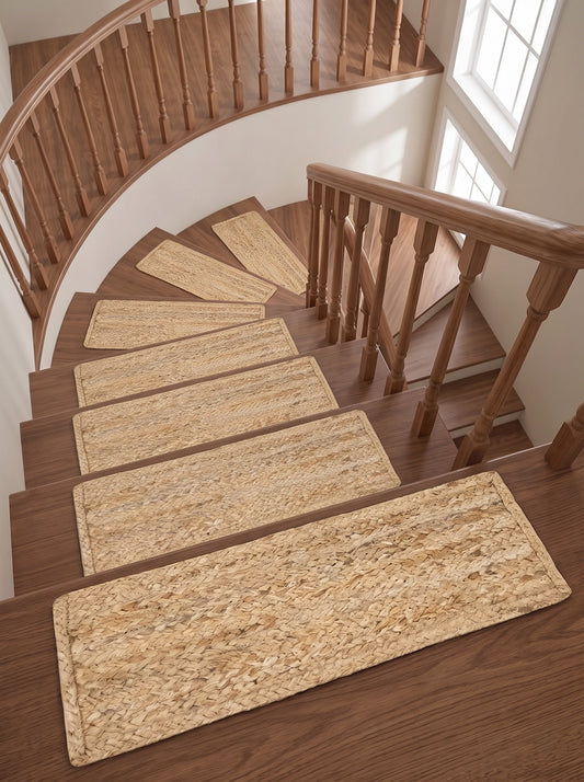 Braided Jute Stair Treads Rug, Beige Farmhouse Coastal Staircase
