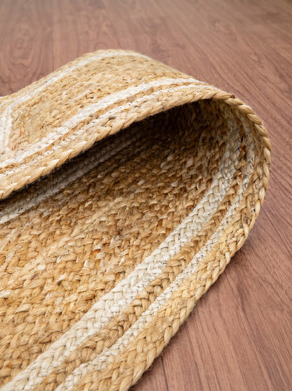 Handwoven Jute Stair Treads, Beige & White Braided Stair Rug