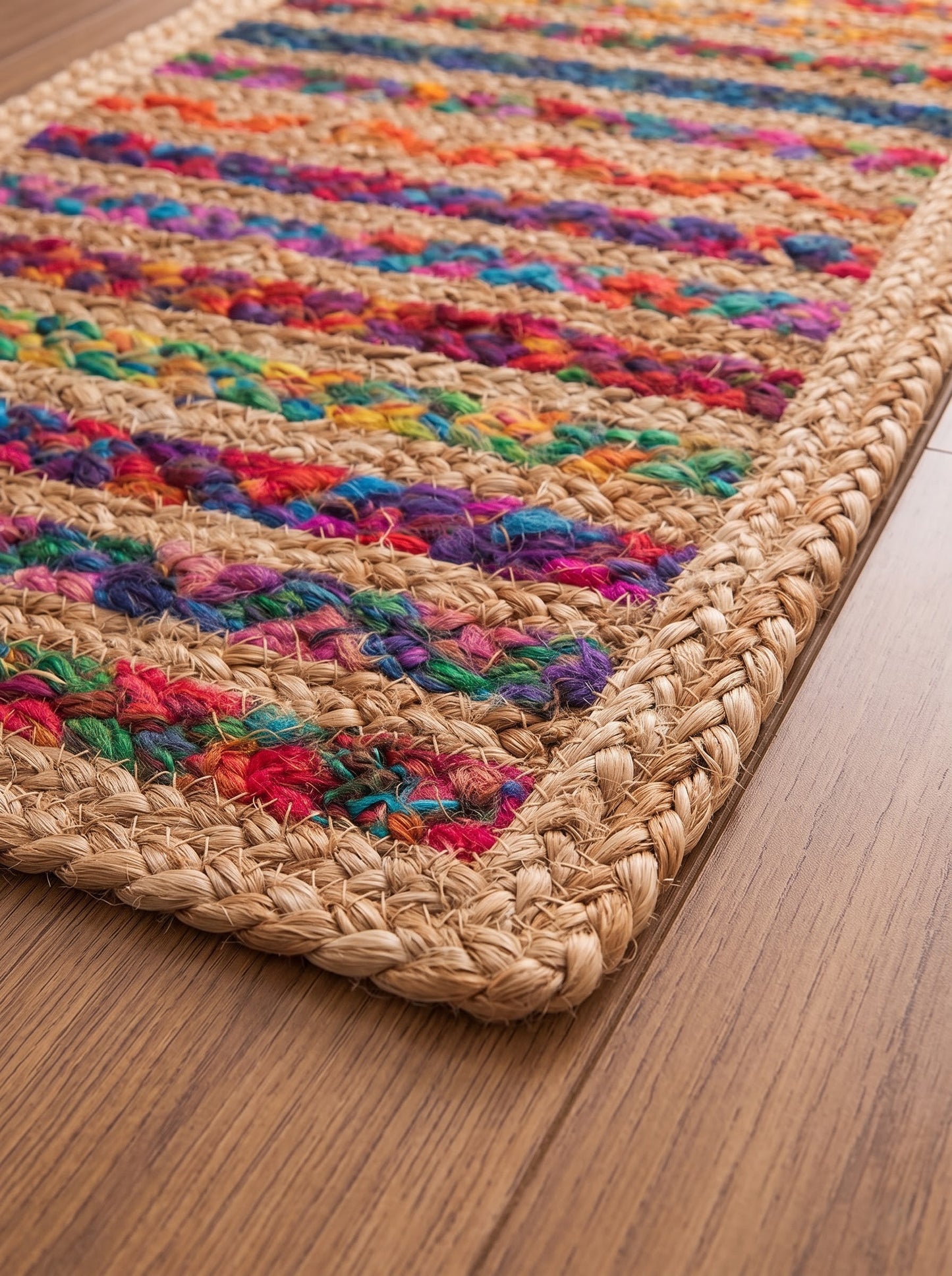 Colorful Braided Jute Stair Treads with Recycled Cotton, Boho Step Mats (Set of 4–15)
