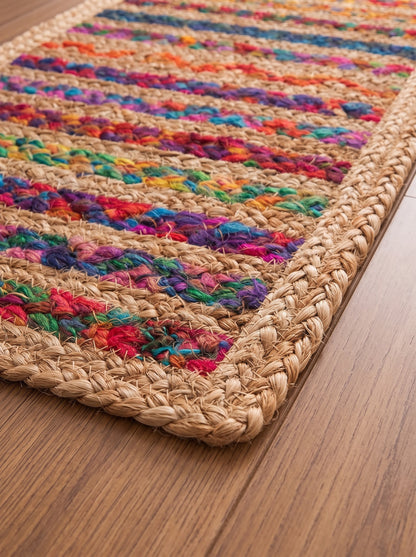 Colorful Braided Jute Stair Treads with Recycled Cotton, Boho Step Mats (Set of 4–15)