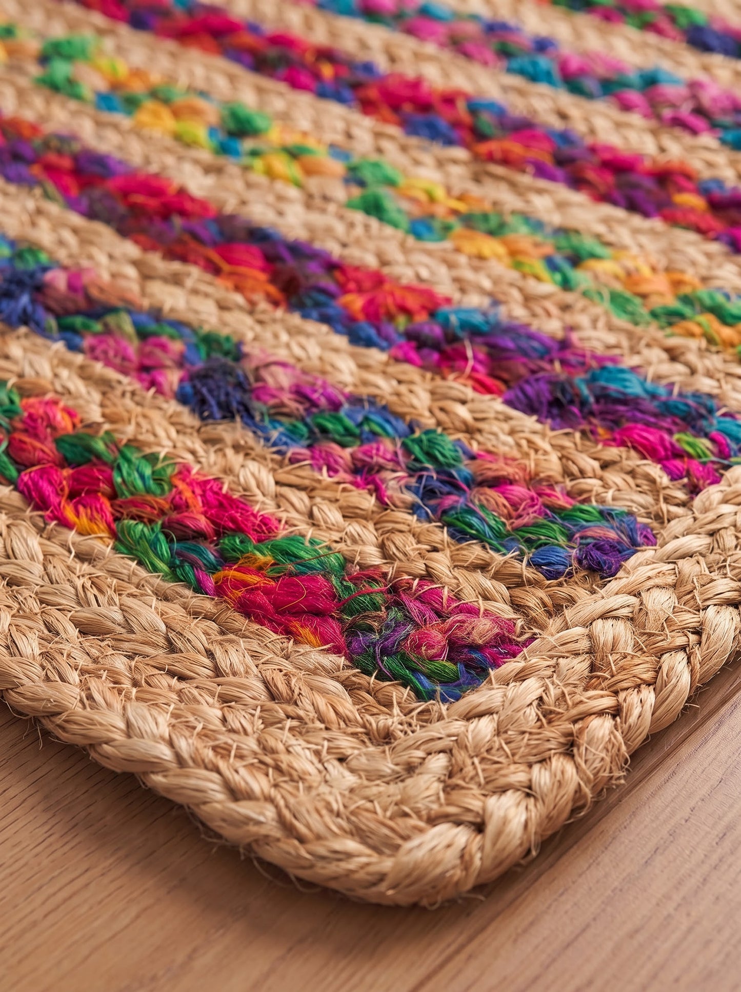 Colorful Braided Jute Stair Treads with Recycled Cotton, Boho Step Mats (Set of 4–15)