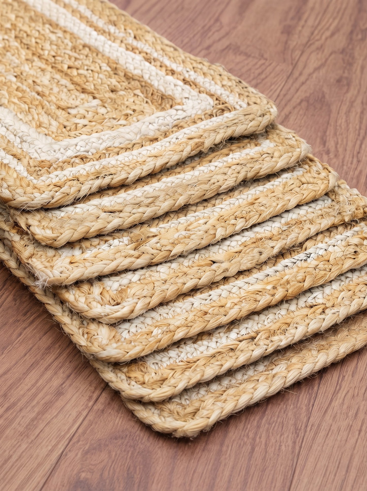 Handwoven Jute Stair Treads, Beige & White Braided Stair Rug