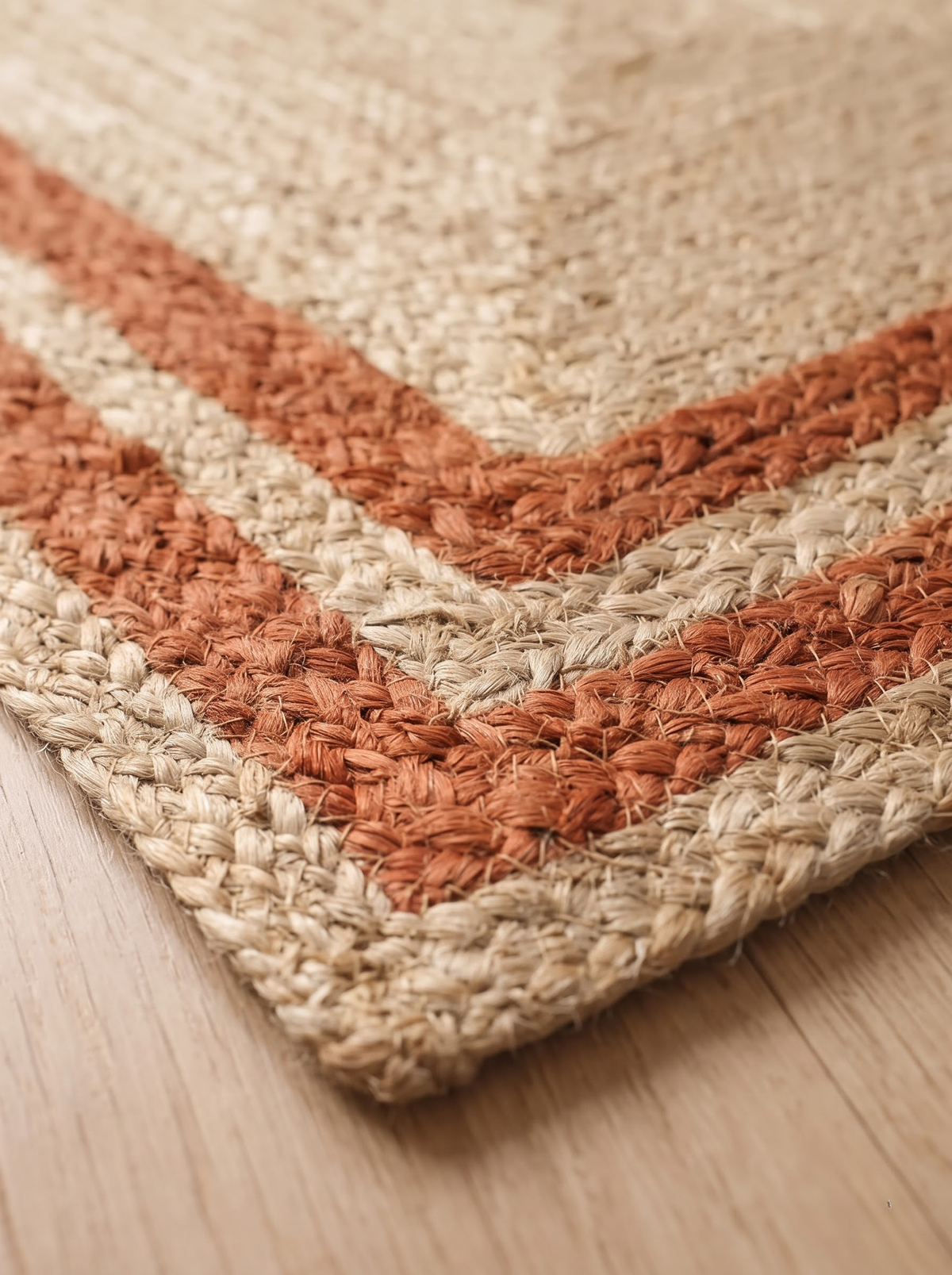 Braided Jute & Cotton Floor Rug, Terracotta Border, Boho Rustic Farmhouse Entryway Mat