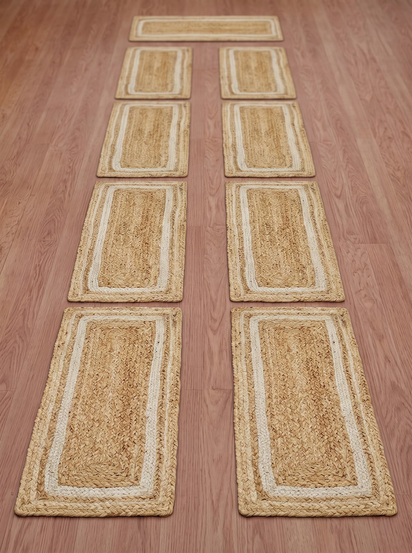 Handwoven Jute Stair Treads, Beige & White Braided Stair Rug