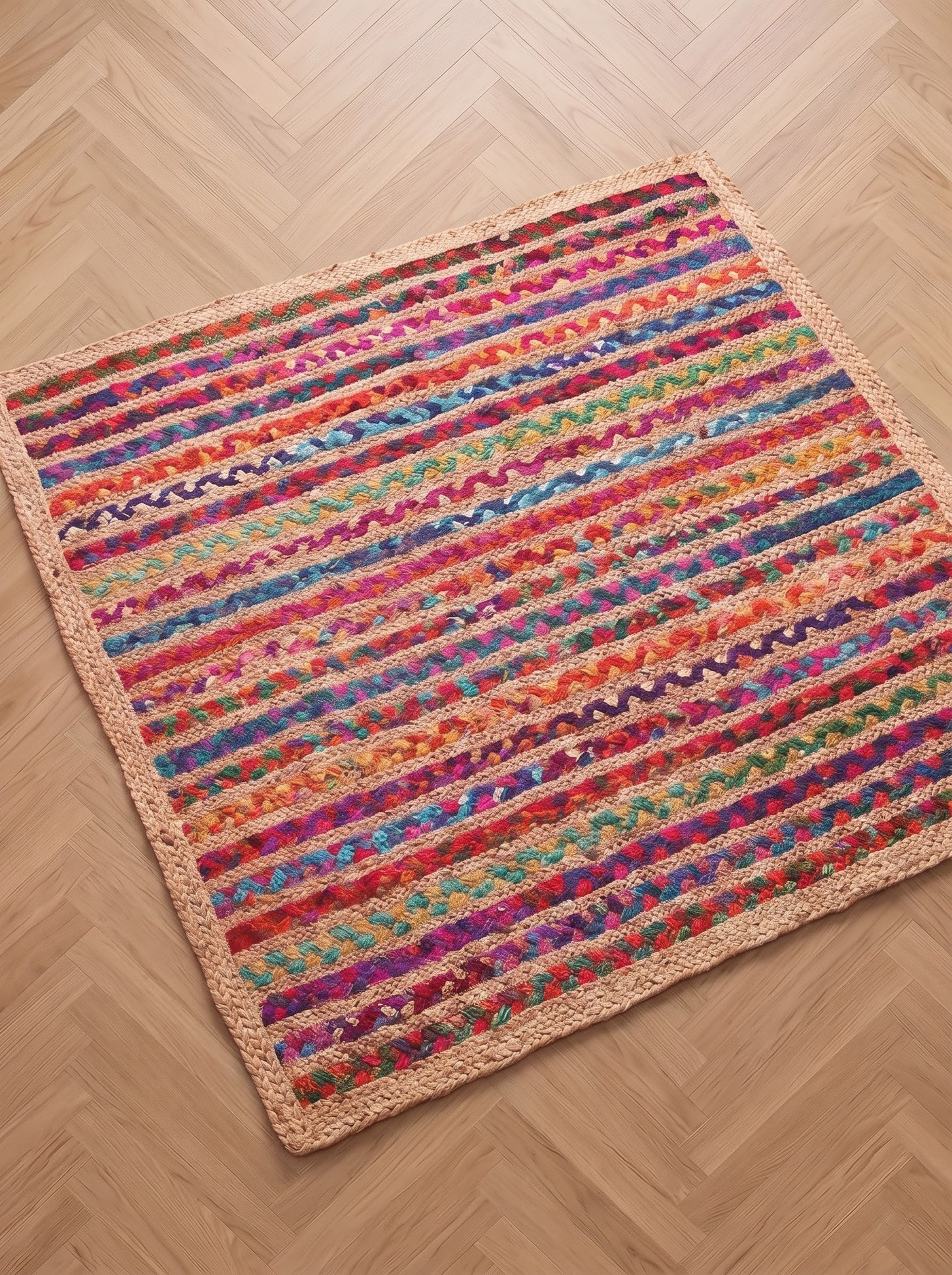 Colorful Braided Jute Stair Treads with Recycled Cotton, Boho Step Mats (Set of 4–15)