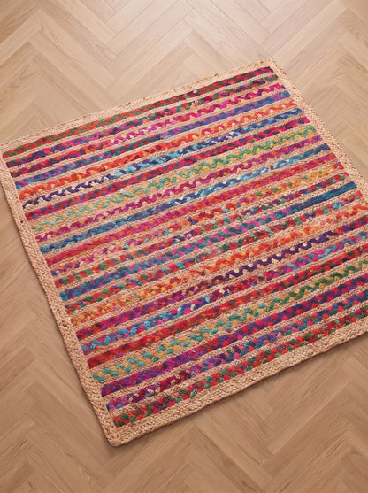Colorful Braided Jute Stair Treads with Recycled Cotton, Boho Step Mats (Set of 4–15)