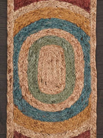 Braided Jute Stair Treads Set, Colorful Rainbow Boho Runner Rugs, Non-Slip Farmhouse Style
