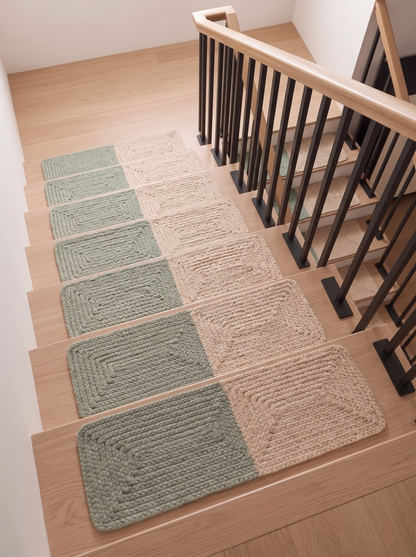 Handcrafted Eucalyptus Green Stair Treads, Natural Organic Modern Step Mats