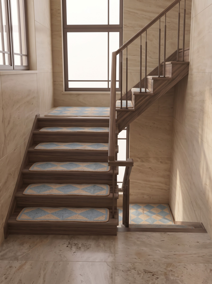 Grey Chevron Natural Jute Stair Treads, Braided Boho Farmhouse Step Mats