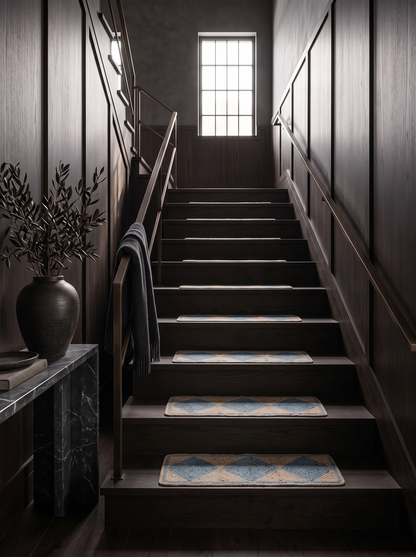 Grey Chevron Natural Jute Stair Treads, Braided Boho Farmhouse Step Mats