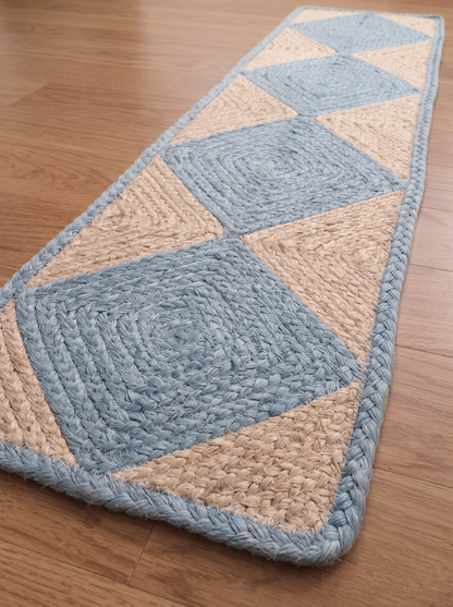 Grey Chevron Natural Jute Stair Treads, Braided Boho Farmhouse Step Mats