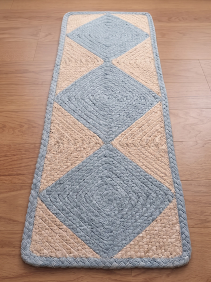 Grey Chevron Natural Jute Stair Treads, Braided Boho Farmhouse Step Mats