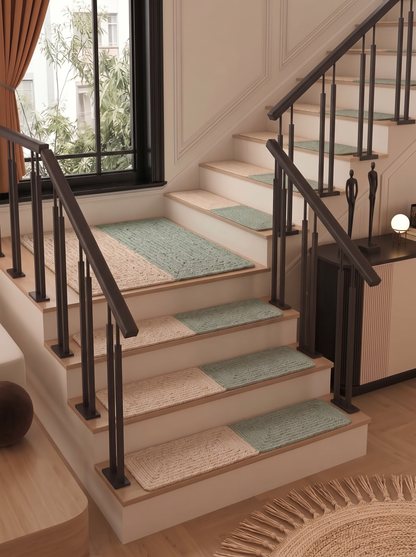 Handcrafted Eucalyptus Green Stair Treads, Natural Organic Modern Step Mats