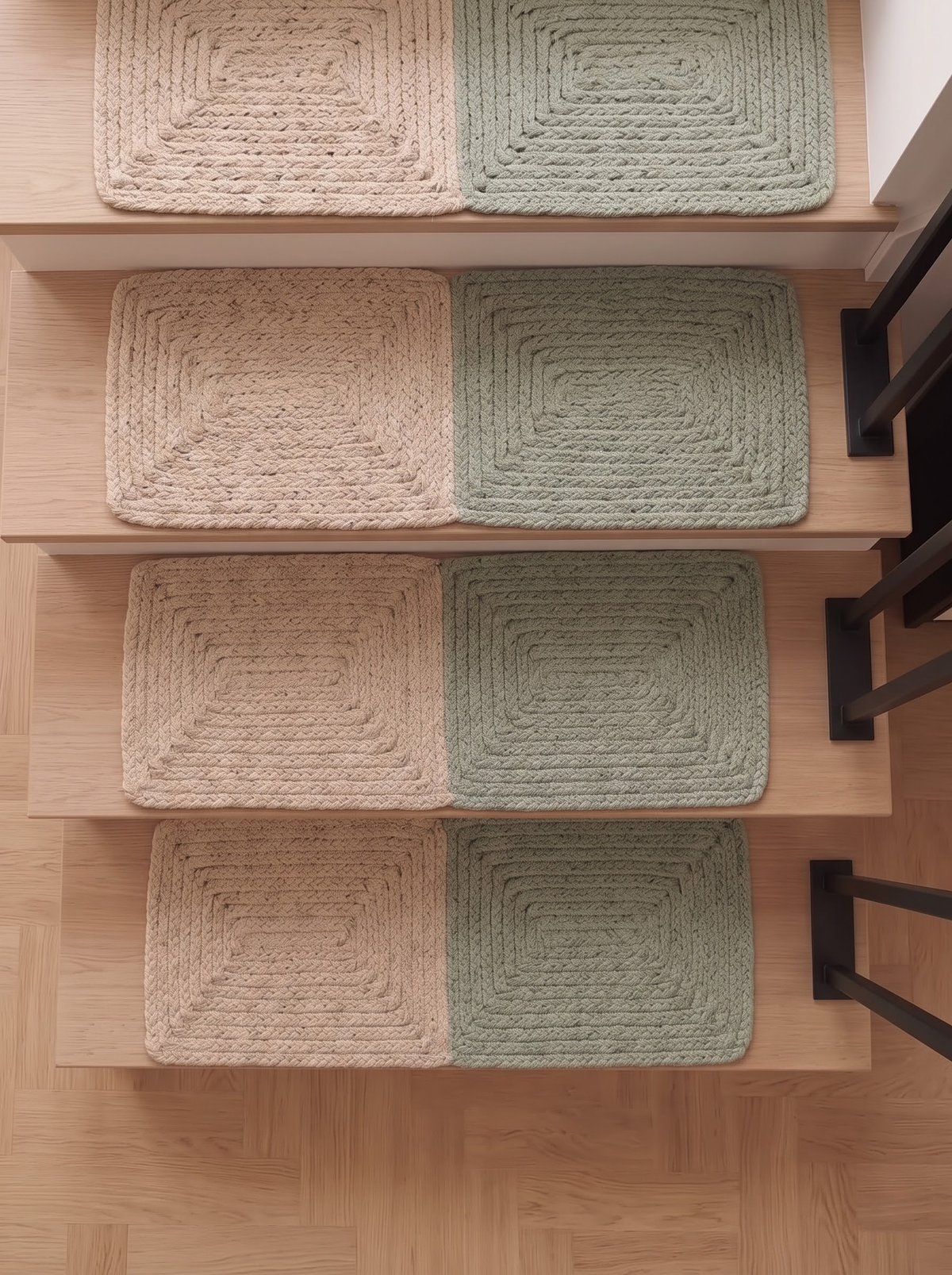 Handcrafted Eucalyptus Green Stair Treads, Natural Organic Modern Step Mats