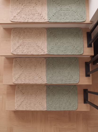 Handcrafted Eucalyptus Green Stair Treads, Natural Organic Modern Step Mats