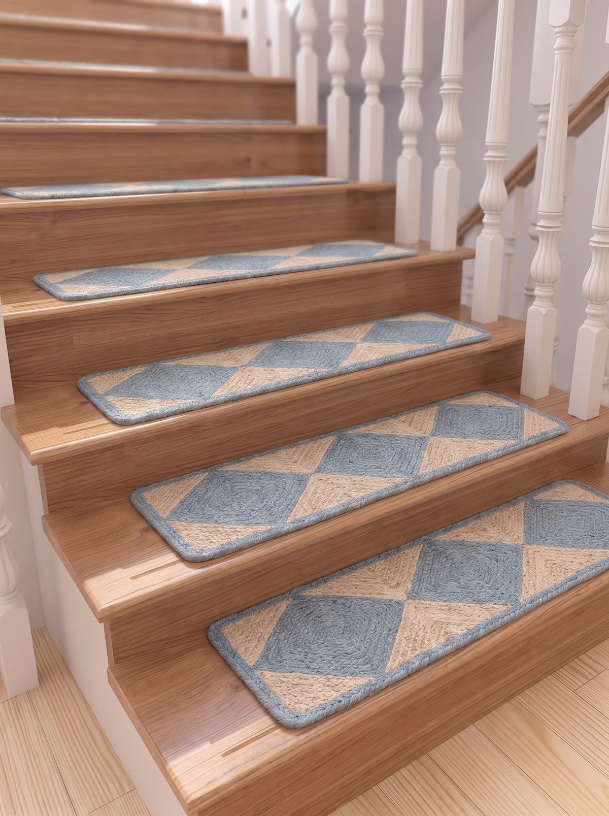 Grey Chevron Natural Jute Stair Treads, Braided Boho Farmhouse Step Mats