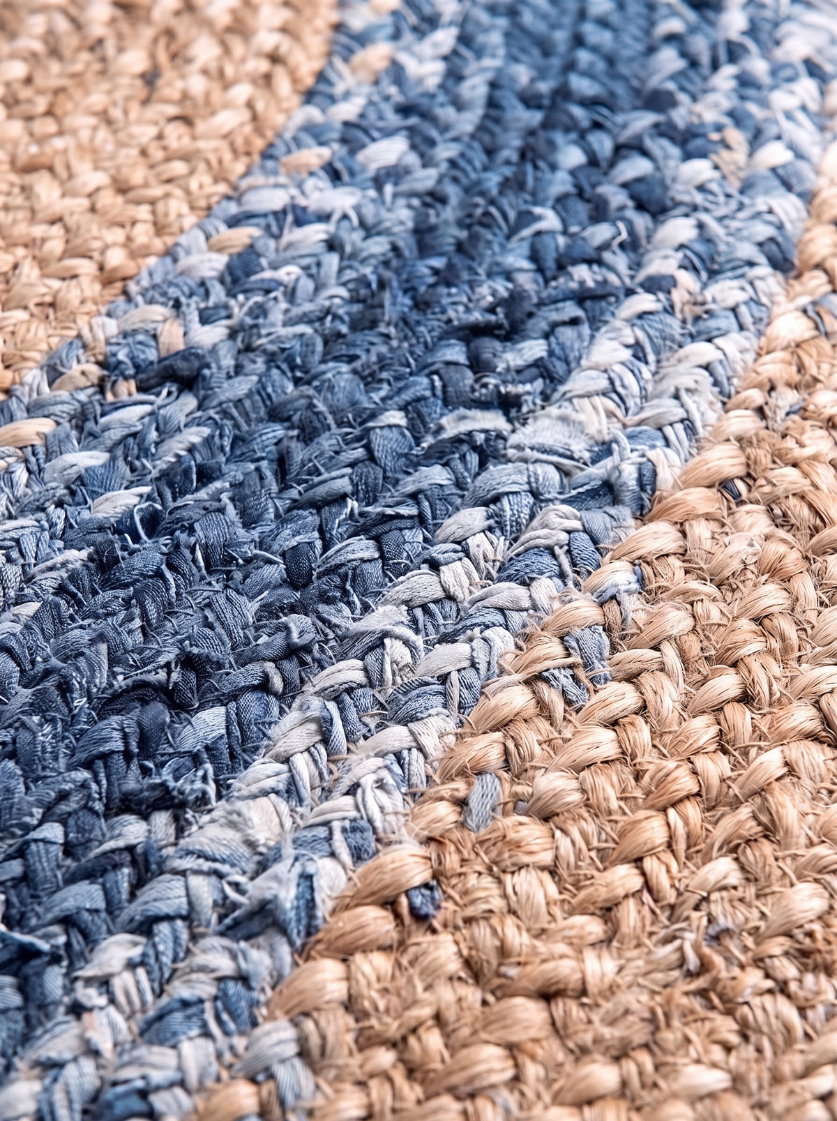 Handwoven Jute Cotton Stair Treads, Blue River Curve Design Step Mats
