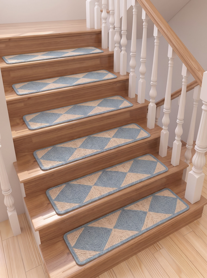 Grey Chevron Natural Jute Stair Treads, Braided Boho Farmhouse Step Mats