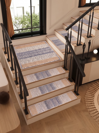 Handwoven Jute Cotton Ombre Rug, Blue Fade Braided Boho Decor