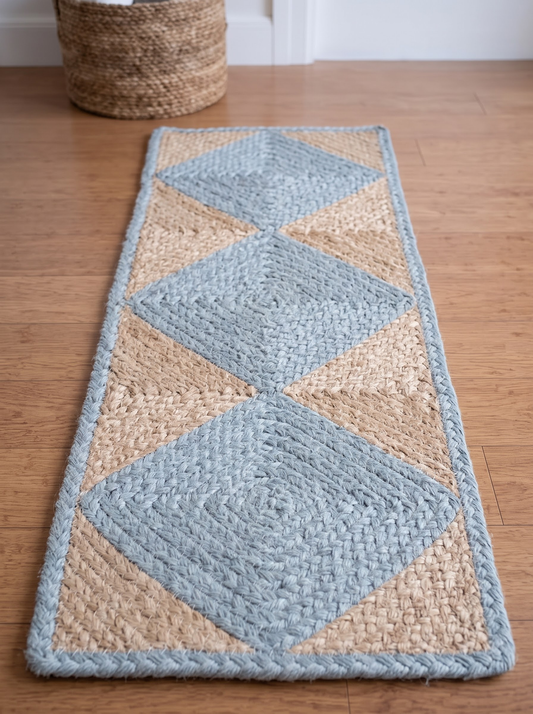 Grey Chevron Natural Jute Stair Treads, Braided Boho Farmhouse Step Mats