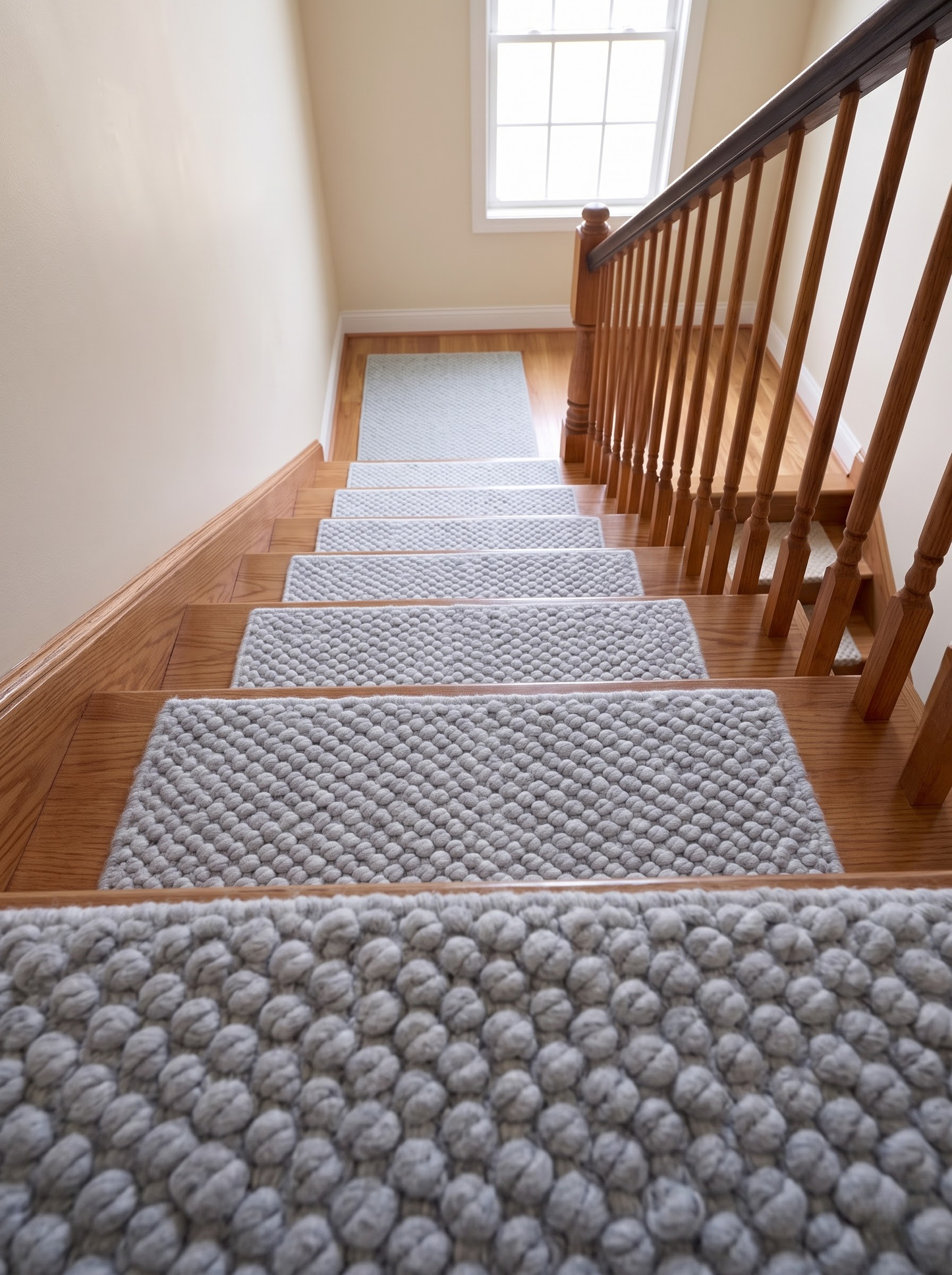 Powder Blue Wool Stair Treads Set, Pebble Non-Slip Carpet Mats, Coastal Farmhouse Rug
