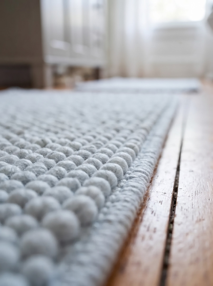 Powder Blue Wool Stair Treads Set, Pebble Non-Slip Carpet Mats, Coastal Farmhouse Rug