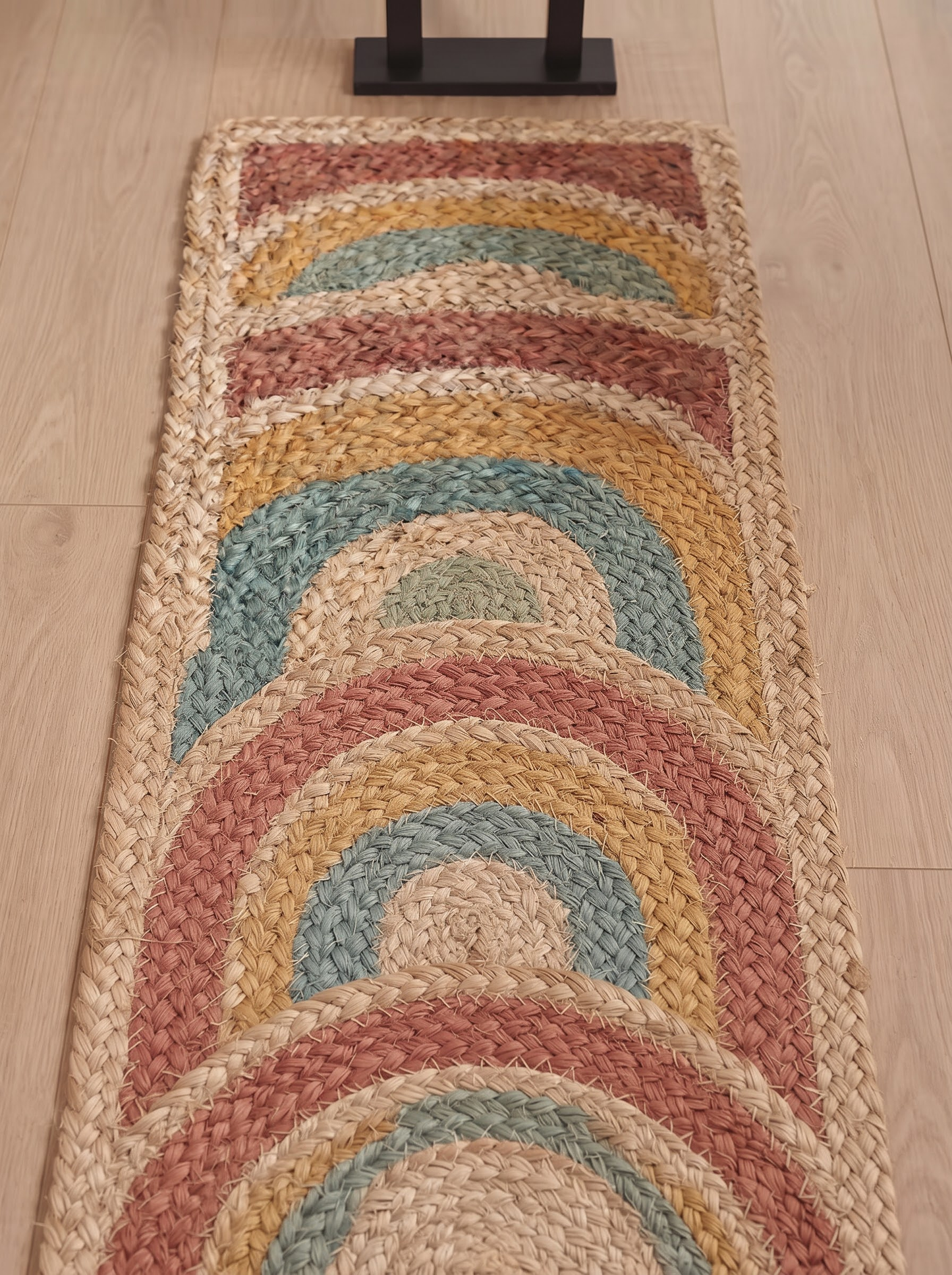 Braided Jute Stair Treads Set, Colorful Rainbow Boho Runner Rugs, Non-Slip Farmhouse Style