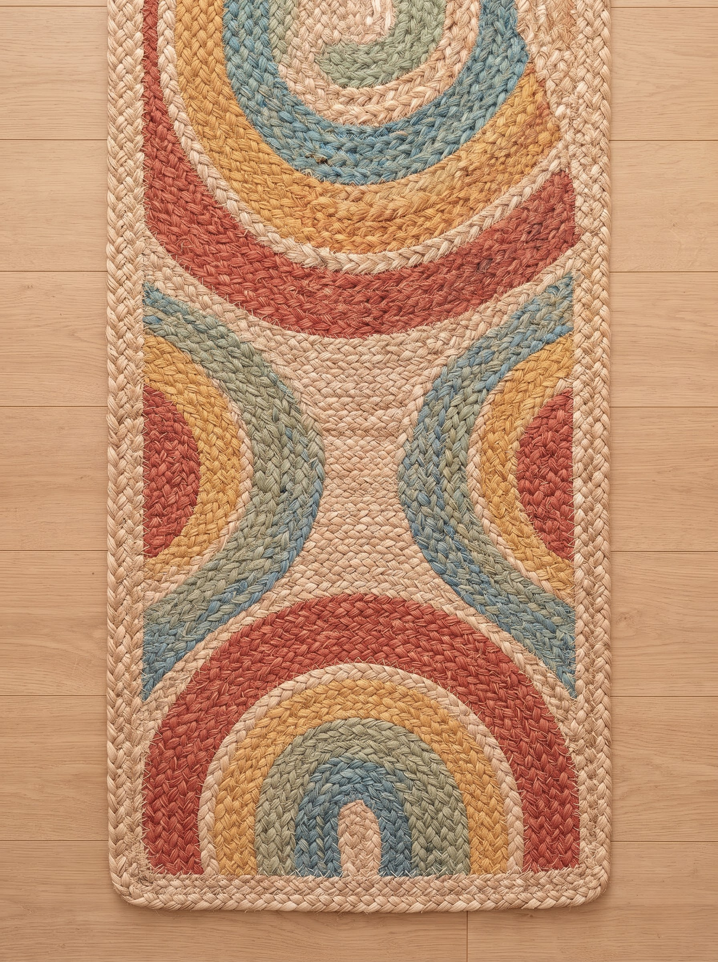 Braided Jute Stair Treads Set, Colorful Rainbow Boho Runner Rugs, Non-Slip Farmhouse Style